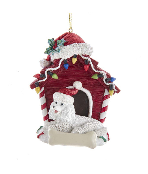 White Poodle ornament with doghouse