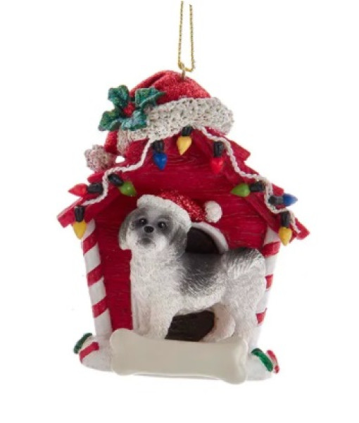 Black Shih-Tzu Ornament with Doghouse