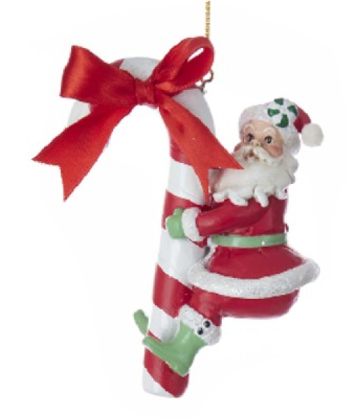 Ornament, Santa with giant candy cane