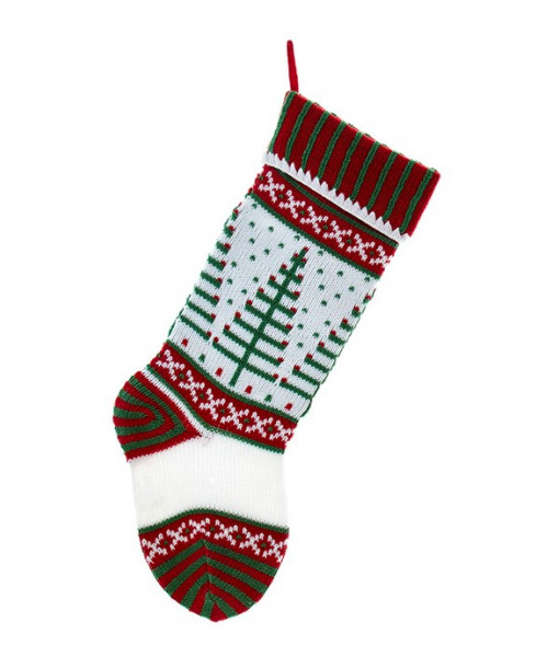 Green and Red Stocking with Tree Pattern