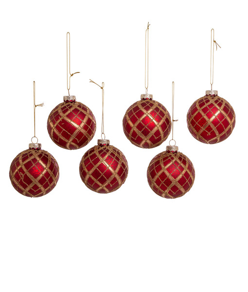 Red and Gold decorated Glass balls, 80mm, 6 per box