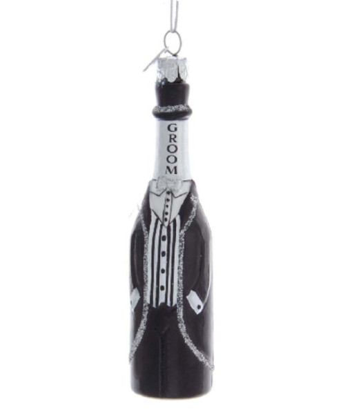 Groom`s Wine Bottle, Glass Ornament