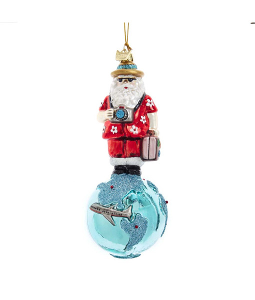 Tourist Santa on Top of the World, Glass Ornament