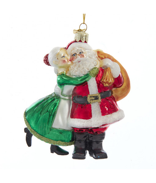 Santa and Mrs Claus Glass Ornament