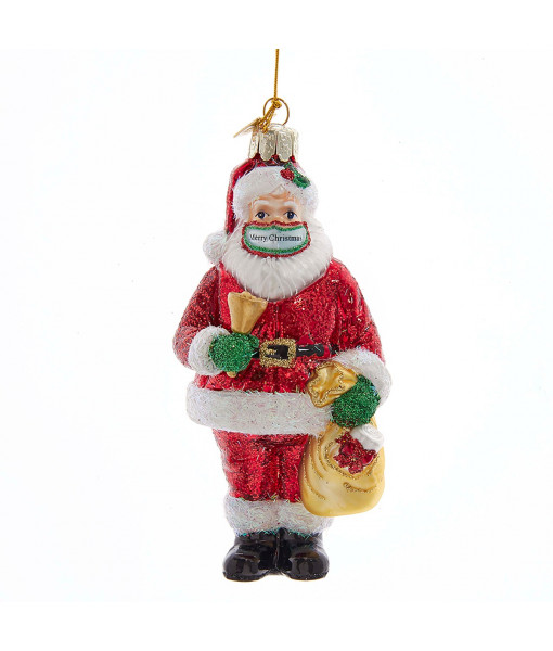 Santa with Mask Glass Ornament