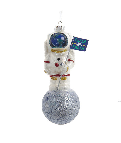 Astronaut on Moon, Peace on Earth Message, Glass Ornament