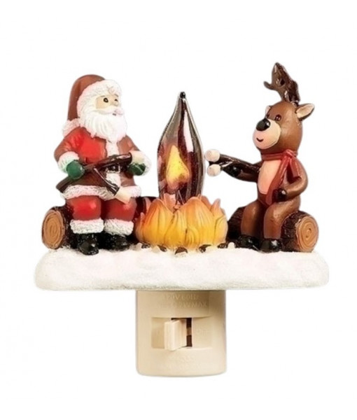 Night Light, Santa with Reindeer around Fire and Marshmallows