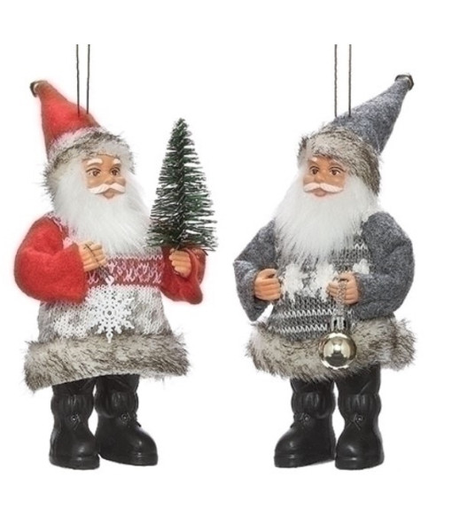Fabric Santa Claus Ornament, with Grey sweater