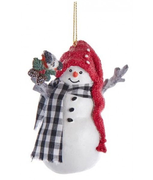 Snowman Ornament with Bird
