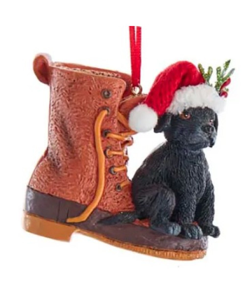 Black dog in boot ornament
