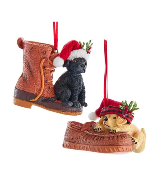 Brown dog in shoe ornament