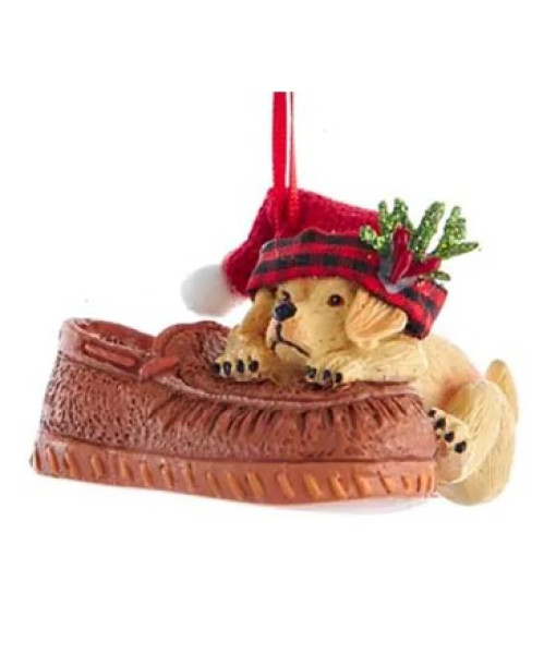 Brown dog in shoe ornament