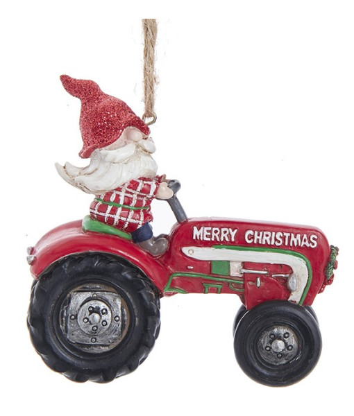 Gnome Riding Tractor Ornament