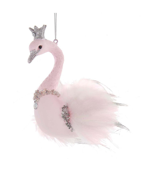 Pink Glass Swan Ornament, with feathers