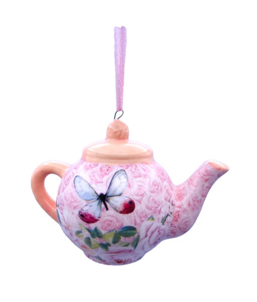 Ornement théière rose