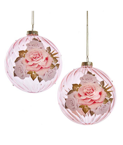Paterned Roses Glass Ball Ornament