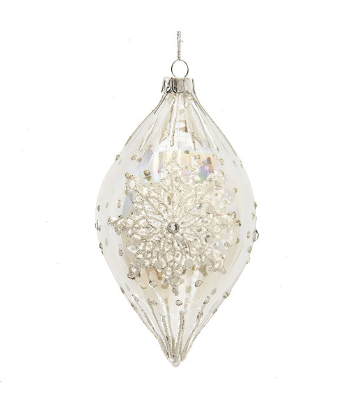 Finial Glass Ornament, Snowflake Design, 80mm