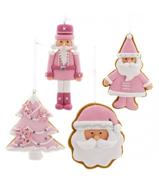 Ornement, visage de Père Noël en pain d'épice avec glaçage rose