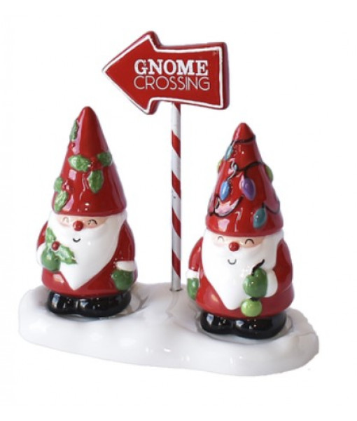 Gnome Crossing Salt and Pepper Shakers in ceramic.