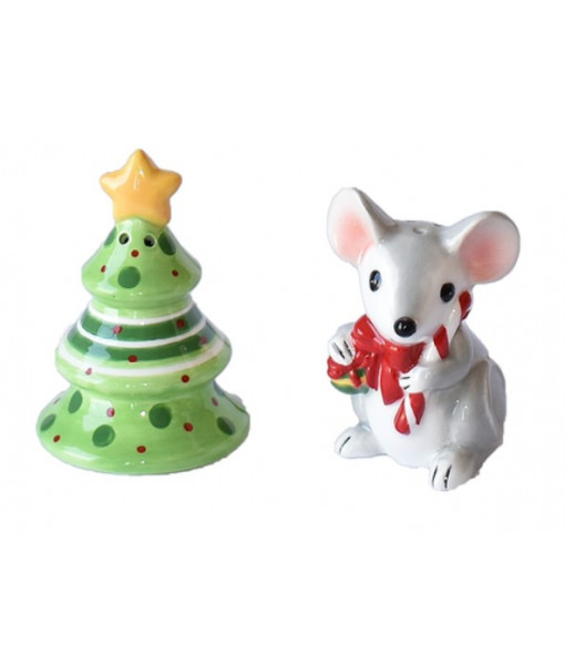 Mouse and Tree Salt and Pepper Shakers