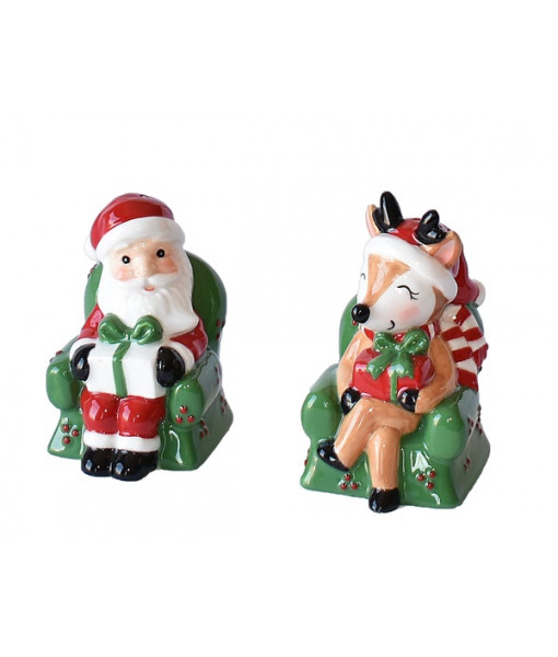 Santa and Reindeer on Couches Salt and Pepper Shakers
