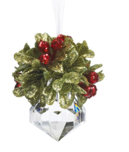 Crystal jewel ornament with mistletoe.