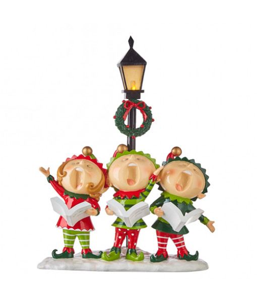 Caroling Elves with Lampost