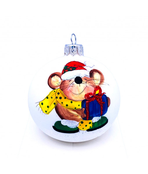 Mouse with Gift Glass Ornament