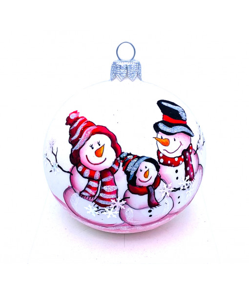 Snowmen Family Glass Ornament