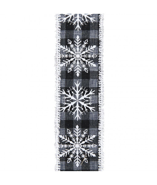 Gingham With White Snowflake Double Wire Ribbon