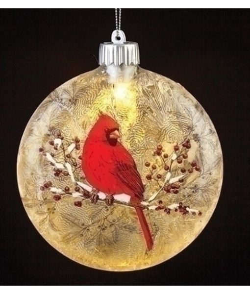 Glass Ornament, LED, Cardinal Design