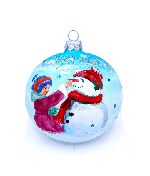 Girl with Snowman Glass Ornament