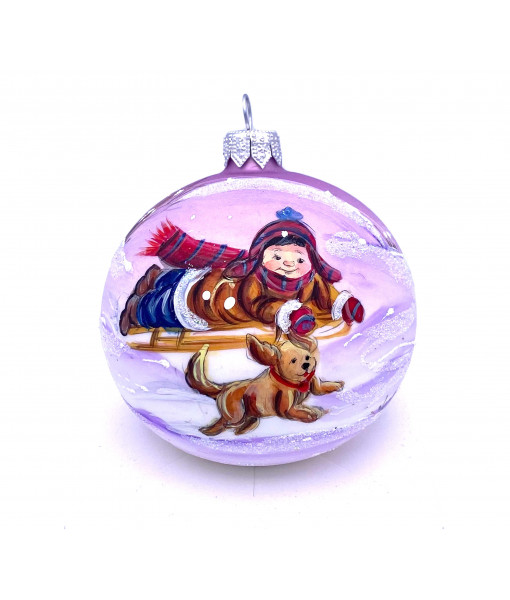 Child with Dog Glass Ornament