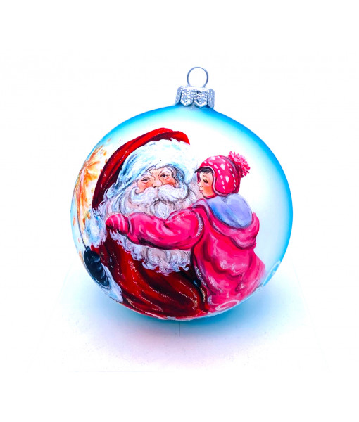 Girl in Santa's Arms Glass Ornament