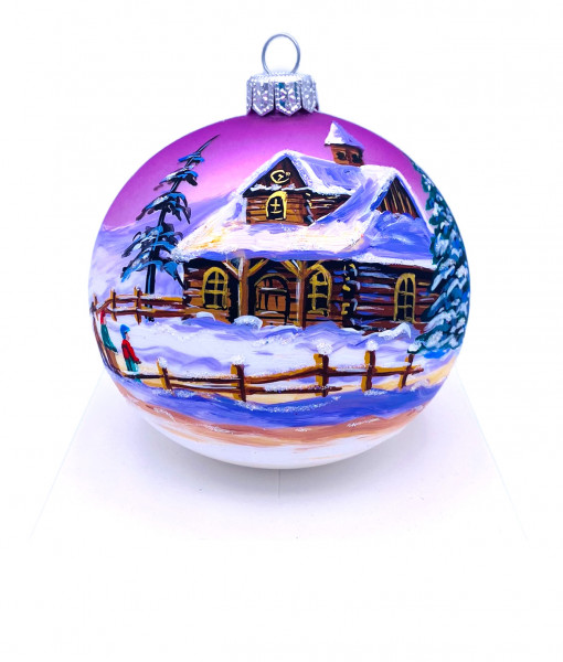 House Winter Scene Glass Ornament