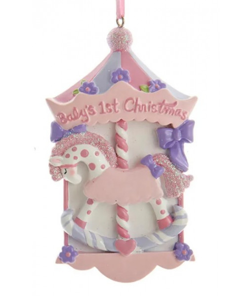 ''Baby's 1st Christmas'' Pink Carousel Ornament