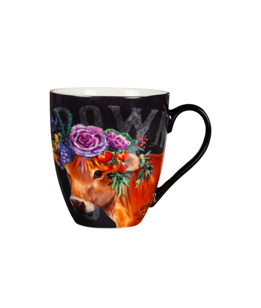 Ceramic Cup Floral Cow design, 17 oz