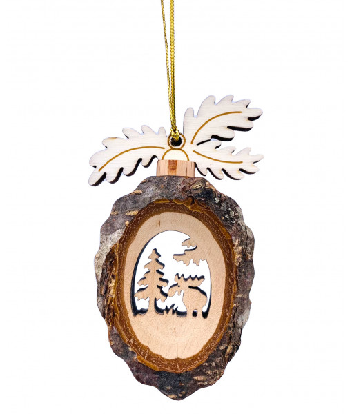 German Wooden ornament, acorn shape with oak leaves