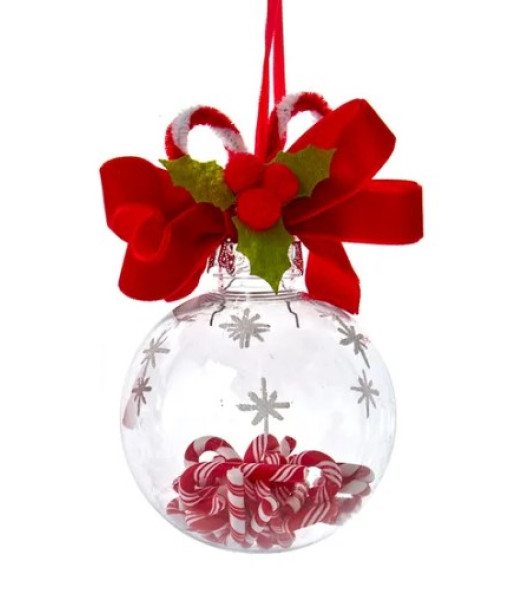 Ornament, Glass ball, contains glass candy canes,