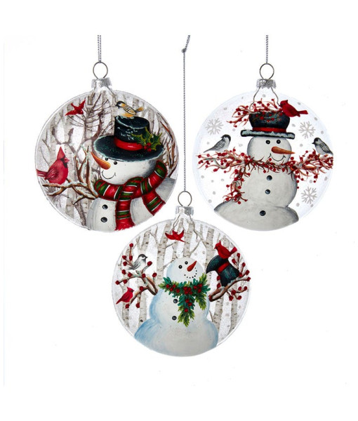 Glass Ornament, Snowman with cardinals