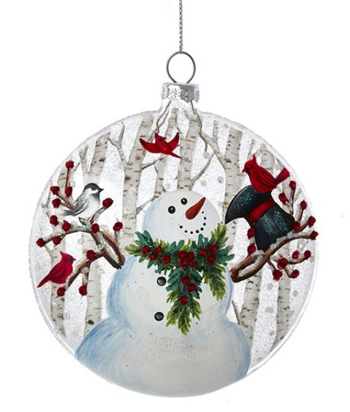 Glass Ornament, Snowman with cardinal