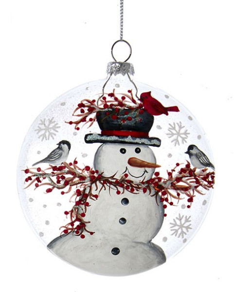 Glass Snowman with Cardinal Ornament