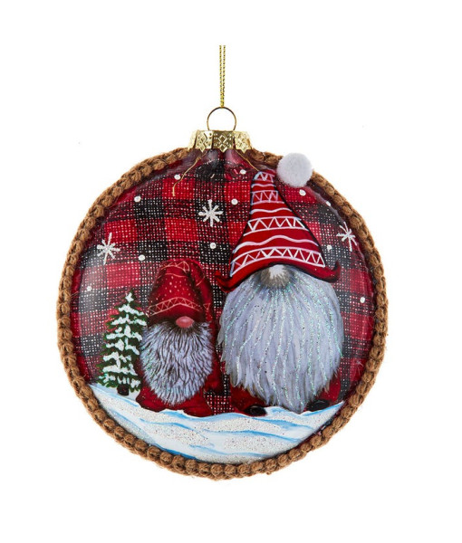 Glass Disk Ornament, with gnomes