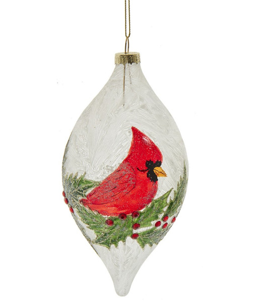 Glass Finial Ornament with Cardinal