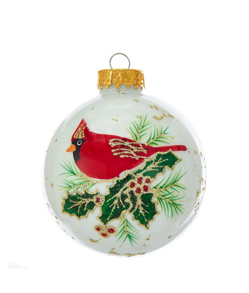 Glass ornament with Red Cardinal decoration, 80mm, 6 per box