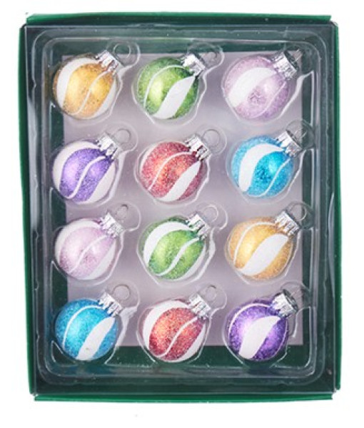 Multicoloured Glass ornaments, 25mm, 12 per box