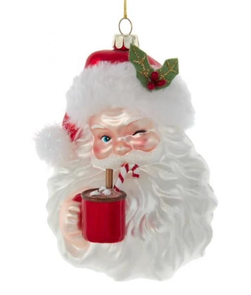 Glass Ornament, Santa with Mug of Cocoa
