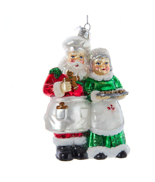 Mr and Mrs Claus with Cookies Glass Ornament