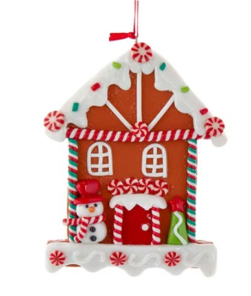 Tree Ornament, Gingerbread House with Snowman
