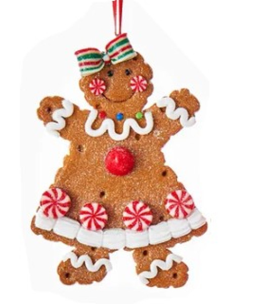 Ornement d’arbre, fille en pain d’épice avec ruban de menthe poivrée